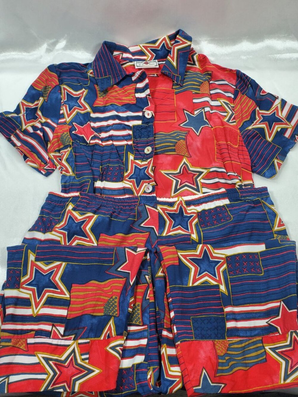 Vintage S.A. Rose Patriotic Star Flag 2 Piece Outfit Set Small 4th of July 4